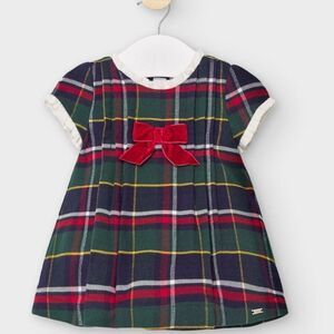 Mayoral Christmas cotton tartan plaid dress size 4-6 months NWT